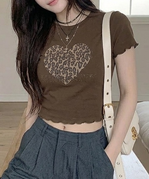 Teem Store(チームストア)の「レオパードハート コンパクトフリルTシャツ(Tシャツ/カットソー・レディース・ホワイト/モカ/ブラック・F)」の3枚目の写真