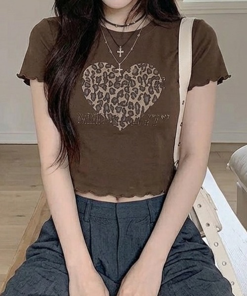 Teem Store(チームストア)の「レオパードハート コンパクトフリルTシャツ(Tシャツ/カットソー・レディース・ホワイト/モカ/ブラック・F)」の6枚目の写真