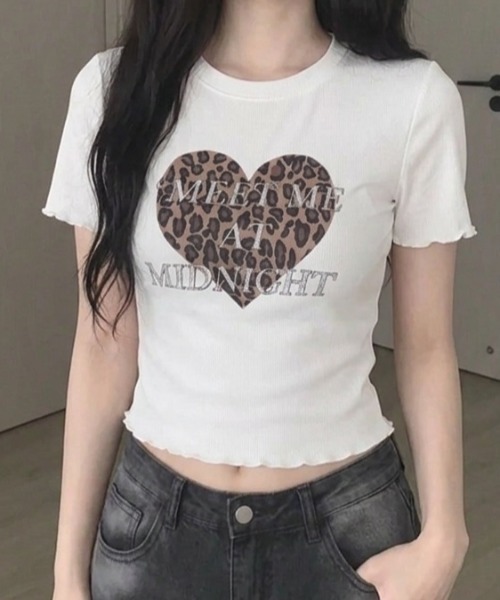 Teem Store(チームストア)の「レオパードハート コンパクトフリルTシャツ(Tシャツ/カットソー・レディース・ホワイト/モカ/ブラック・F)」の5枚目の写真