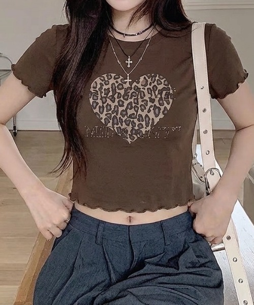 Teem Store(チームストア)の「レオパードハート コンパクトフリルTシャツ(Tシャツ/カットソー・レディース・ホワイト/モカ/ブラック・F)」の7枚目の写真