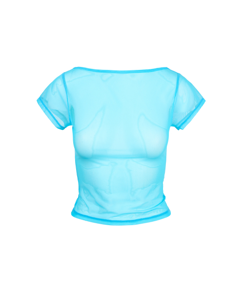 GILAARCHIVE（ギラアーカイブ）の「LETTERING LOGO BACKLESS SHEER CROP TOP_BLUE（Tシャツ/カットソー・レディース・その他・FREE）」の6枚目の写真