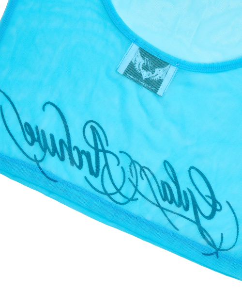 GILAARCHIVE（ギラアーカイブ）の「LETTERING LOGO BACKLESS SHEER CROP TOP_BLUE（Tシャツ/カットソー・レディース・その他・FREE）」の8枚目の写真