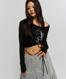 ASSYMETRIC SHIRRED TOP BLACK