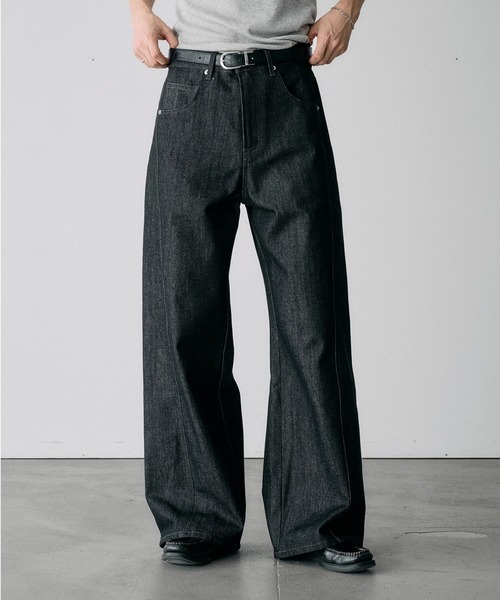Adoon plain(アドーンプレーン)の「SLIM FIT CURVED RIGIT DENIM / スリムフィットカーブデザインリジットデニム(デニムパンツ・メンズ・インディゴブルー/ブラック・LARGE/MEDIUM/SMALL)」の2枚目の写真