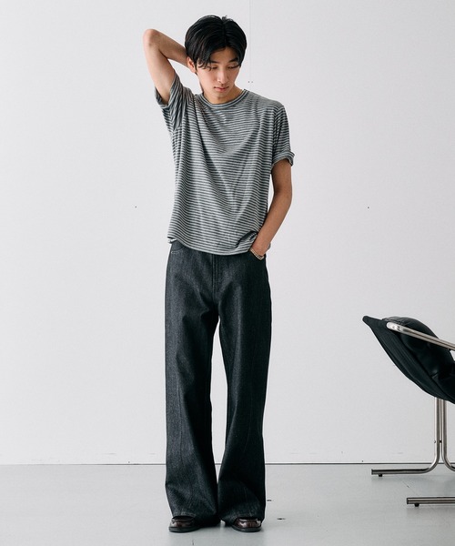 Adoon plain(アドーンプレーン)の「SLIM FIT CURVED RIGIT DENIM / スリムフィットカーブデザインリジットデニム(デニムパンツ・メンズ・インディゴブルー/ブラック・LARGE/MEDIUM/SMALL)」の7枚目の写真