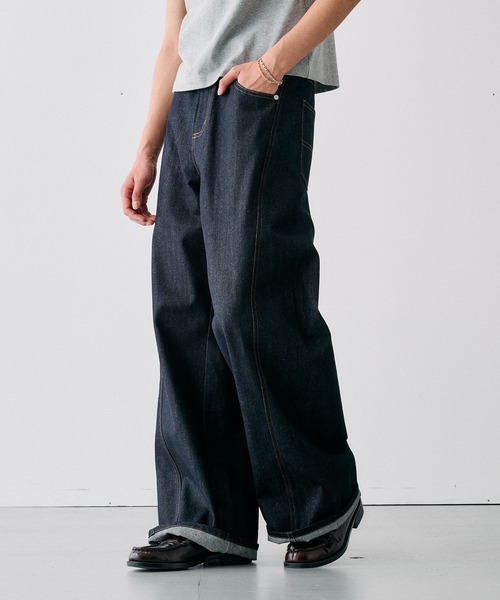 Adoon plain(アドーンプレーン)の「SLIM FIT CURVED RIGIT DENIM / スリムフィットカーブデザインリジットデニム(デニムパンツ・メンズ・インディゴブルー/ブラック・LARGE/MEDIUM/SMALL)」の19枚目の写真