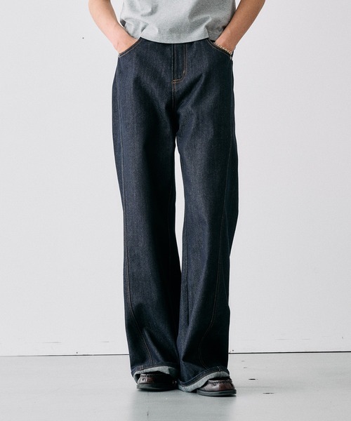 Adoon plain(アドーンプレーン)の「SLIM FIT CURVED RIGIT DENIM / スリムフィットカーブデザインリジットデニム(デニムパンツ・メンズ・インディゴブルー/ブラック・LARGE/MEDIUM/SMALL)」の22枚目の写真