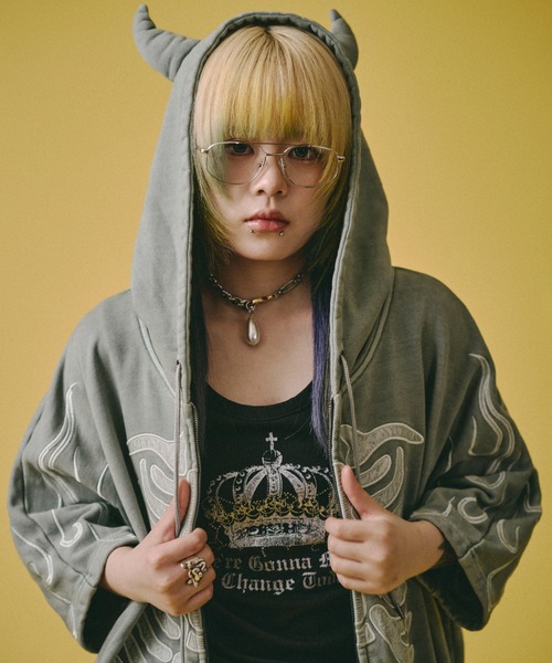 GALFY（ガルフィー）の「【GALFY】骨が見えしドルマン / 【ガルフィー】スケルトンつの付き半袖ジップパーカー（パーカー・メンズ・ライトグレー/ホワイト/チャコール・L/XL）」の22枚目の写真