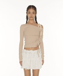 IVY RIBBON ONE SHOULDER T - PINK BEIGE