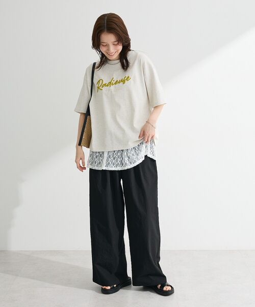 Green Parks(グリーンパークス)の「さがら刺繍Tシャツ(Tシャツ/カットソー・レディース・チャコールグレー/ホワイト/ホワイト系その他・FREE)」の5枚目の写真