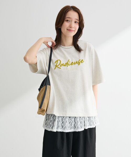 Green Parks(グリーンパークス)の「さがら刺繍Tシャツ(Tシャツ/カットソー・レディース・チャコールグレー/ホワイト/ホワイト系その他・FREE)」の8枚目の写真