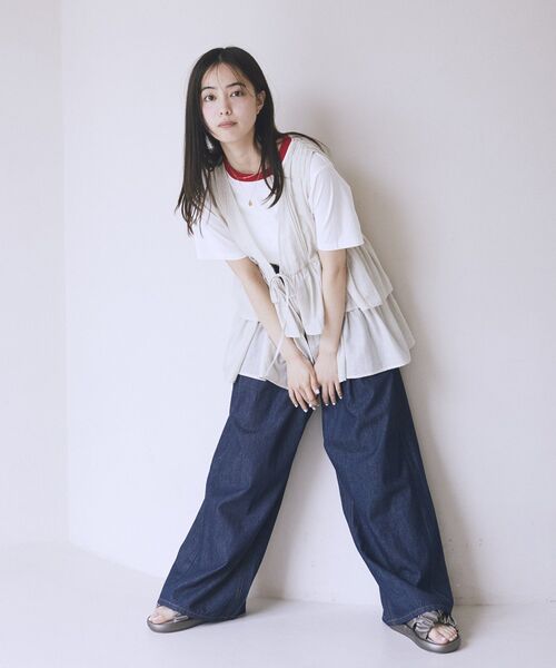 earth music&ecology(アースミュージックアンドエコロジー)の「イージータックワイドデニム(デニムパンツ・レディース・インディゴブルー/ライトインディゴブルー/ピンク・FREE)」の11枚目の写真