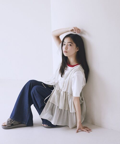earth music&ecology(アースミュージックアンドエコロジー)の「イージータックワイドデニム(デニムパンツ・レディース・インディゴブルー/ライトインディゴブルー/ピンク・FREE)」の10枚目の写真