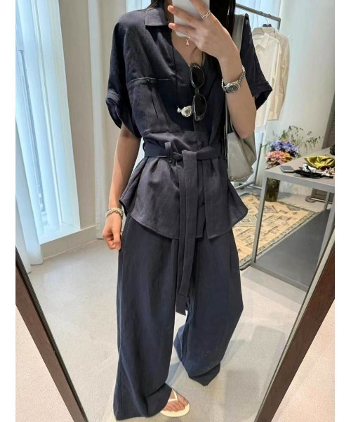 FAVORITO(ファヴォリート)の「シャツワイドパンツセットアップ(セットアップ・レディース・ブラック/ベージュ・F)」の2枚目の写真