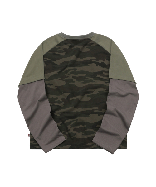 S'EST（エスイーエスティー）の「Camo Raglan Layered Sleeve khaki（Tシャツ/カットソー・メンズ・カーキ・SMALL/MEDIUM）」の2枚目の写真