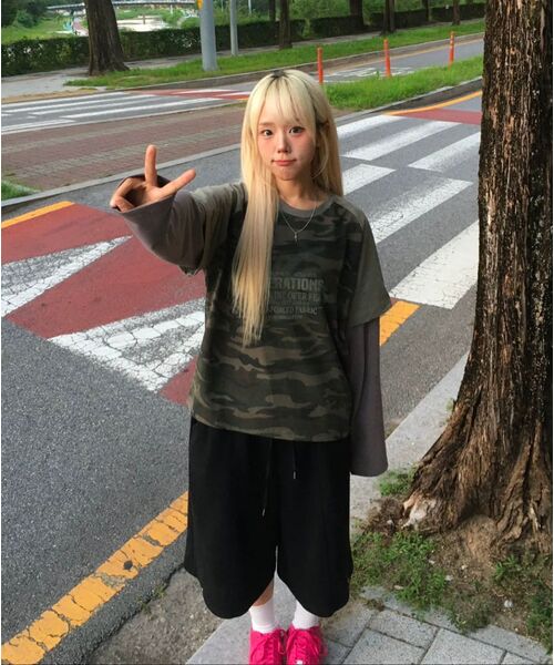 S'EST（エスイーエスティー）の「Camo Raglan Layered Sleeve khaki（Tシャツ/カットソー・メンズ・カーキ・SMALL/MEDIUM）」の4枚目の写真
