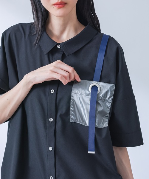 kOhAKU（コハク）の「異素材配色ハトメポケットシャツ（シャツ/ブラウス・レディース・ブラック/オフホワイト・FREE）」の5枚目の写真