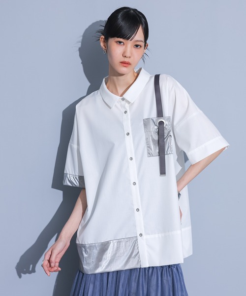 kOhAKU（コハク）の「異素材配色ハトメポケットシャツ（シャツ/ブラウス・レディース・ブラック/オフホワイト・FREE）」の8枚目の写真