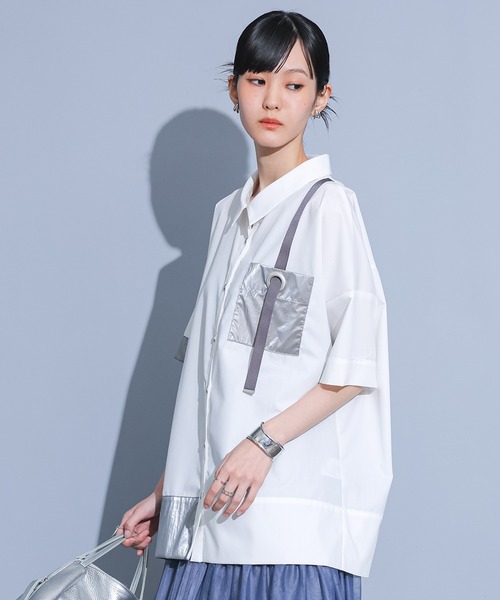 kOhAKU（コハク）の「異素材配色ハトメポケットシャツ（シャツ/ブラウス・レディース・ブラック/オフホワイト・FREE）」の9枚目の写真