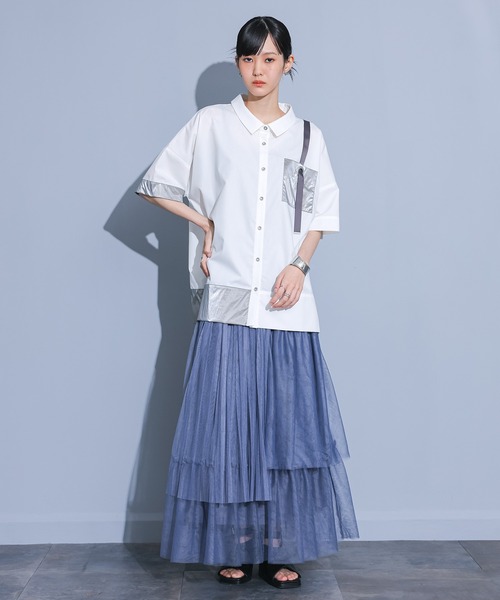 kOhAKU（コハク）の「異素材配色ハトメポケットシャツ（シャツ/ブラウス・レディース・ブラック/オフホワイト・FREE）」の10枚目の写真