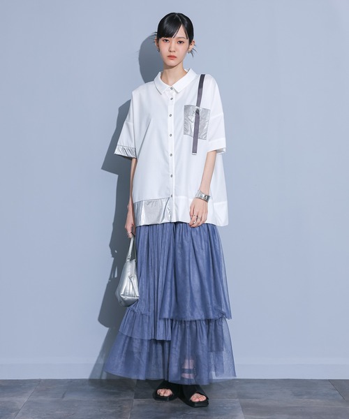 kOhAKU（コハク）の「異素材配色ハトメポケットシャツ（シャツ/ブラウス・レディース・ブラック/オフホワイト・FREE）」の11枚目の写真