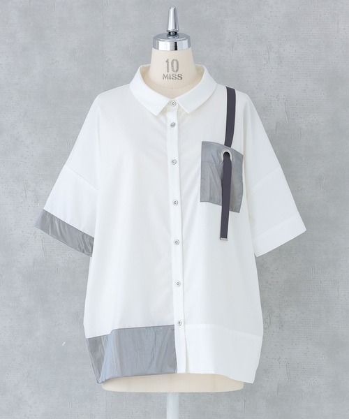 kOhAKU（コハク）の「異素材配色ハトメポケットシャツ（シャツ/ブラウス・レディース・ブラック/オフホワイト・FREE）」の13枚目の写真