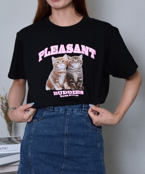 MODISH GAZE(モディシュガゼ)の「アニマルプリントTシャツ CATプリント(Tシャツ/カットソー・メンズ・オートミール/ブラック/ネイビー/ホワイト・LARGE/X-LARGE/MEDIUM)」の5枚目の写真