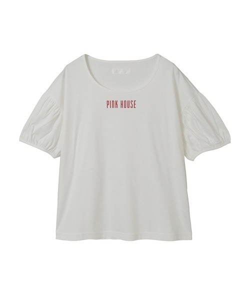 PINK HOUSE(ピンクハウス)の「ロゴプリントパフスリーブカットソー(Tシャツ/カットソー・レディース・ホワイト/トップグレー/ピンク/カーキ/ブラック・フリー)」の1枚目の写真
