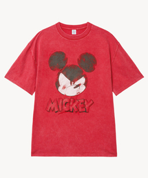 フェイドウォッシングフェイス_ミッキー_ Tシャツ (RED)