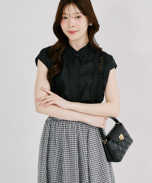 tocco closet（トッコ　クローゼット）の「【ZOZO限定】フラワーレース襟ノースリブラウス（シャツ/ブラウス・レディース・ブラック/ストライプ/ホワイト・M）」の10枚目の写真