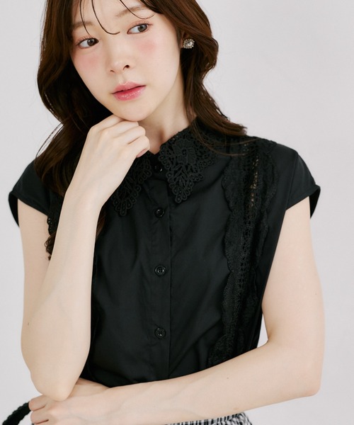 tocco closet（トッコ　クローゼット）の「【ZOZO限定】フラワーレース襟ノースリブラウス（シャツ/ブラウス・レディース・ブラック/ストライプ/ホワイト・M）」の12枚目の写真