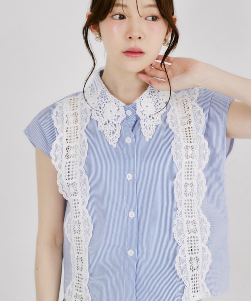 tocco closet（トッコ　クローゼット）の「【ZOZO限定】フラワーレース襟ノースリブラウス（シャツ/ブラウス・レディース・ブラック/ストライプ/ホワイト・M）」の18枚目の写真