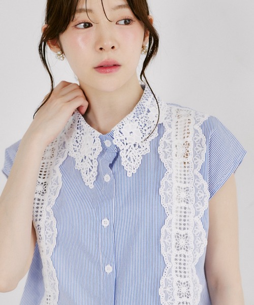 tocco closet（トッコ　クローゼット）の「【ZOZO限定】フラワーレース襟ノースリブラウス（シャツ/ブラウス・レディース・ブラック/ストライプ/ホワイト・M）」の19枚目の写真