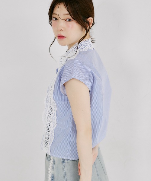 tocco closet（トッコ　クローゼット）の「【ZOZO限定】フラワーレース襟ノースリブラウス（シャツ/ブラウス・レディース・ブラック/ストライプ/ホワイト・M）」の20枚目の写真