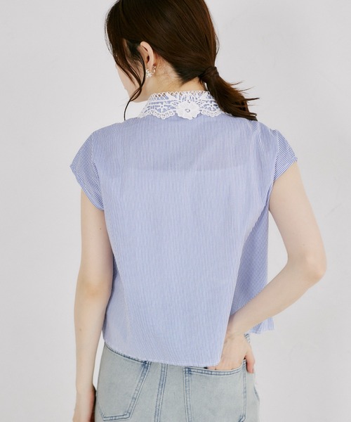 tocco closet（トッコ　クローゼット）の「【ZOZO限定】フラワーレース襟ノースリブラウス（シャツ/ブラウス・レディース・ブラック/ストライプ/ホワイト・M）」の21枚目の写真
