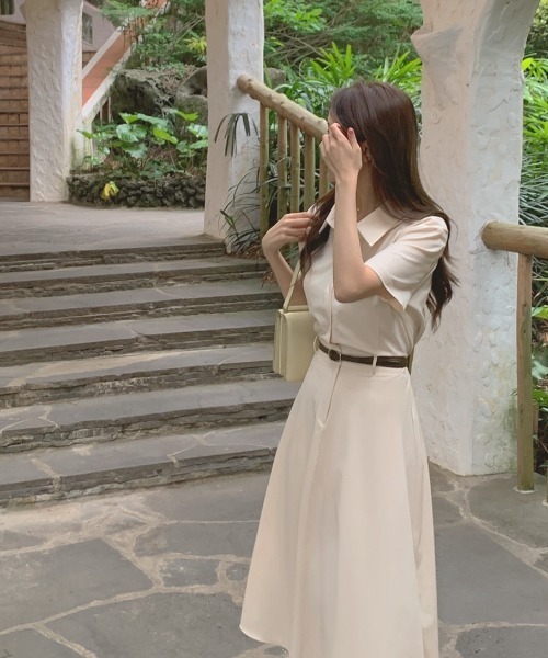 Aelina（エリナ）の「ベルト付きワンピース（シャツワンピース・レディース・ネイビー/ベージュ・FREE）」の12枚目の写真