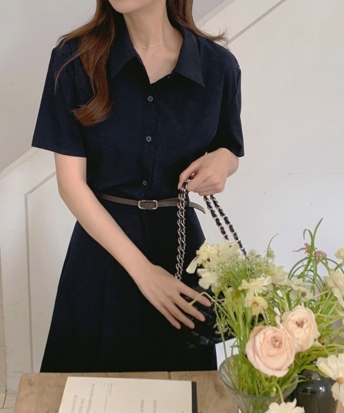 Aelina（エリナ）の「ベルト付きワンピース（シャツワンピース・レディース・ネイビー/ベージュ・FREE）」の18枚目の写真