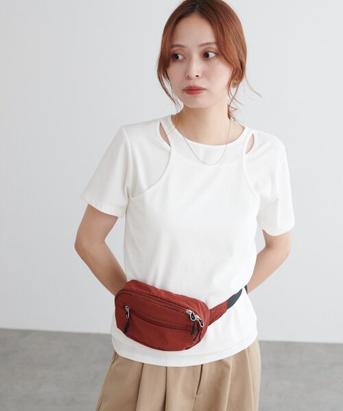 DISCOAT(ディスコート)の「【WEB限定】カットアウトレイヤードTシャツ(Tシャツ/カットソー・レディース・イエロー/ブラウン/オフホワイト・MEDIUM)」の5枚目の写真