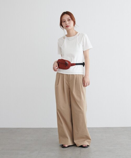 DISCOAT(ディスコート)の「【WEB限定】カットアウトレイヤードTシャツ(Tシャツ/カットソー・レディース・イエロー/ブラウン/オフホワイト・MEDIUM)」の7枚目の写真