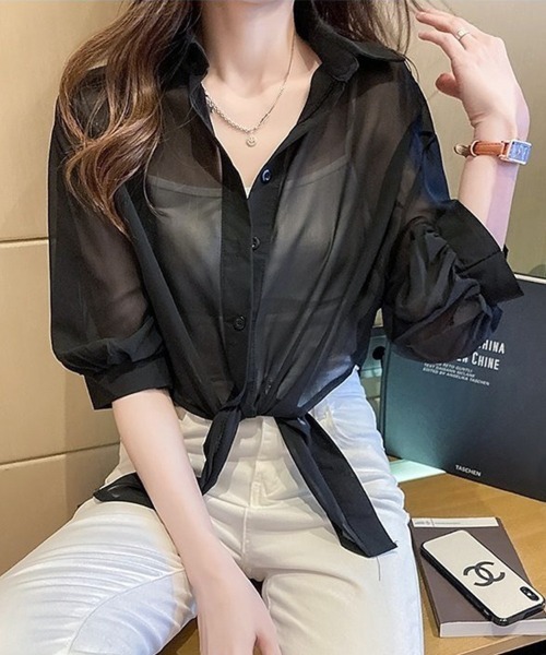 ONEP STAR(ワンピスター)の「シアーレギュラーカラー長袖シャツ(シャツ/ブラウス・レディース・ホワイト/ブラック・X-LARGE/LARGE/MEDIUM)」の17枚目の写真