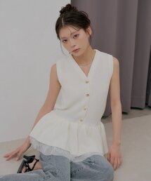 【SALON  by Chico】ツイードレイヤードペプラムニット