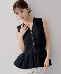 【SALON  by Chico】ツイードレイヤードペプラムニット