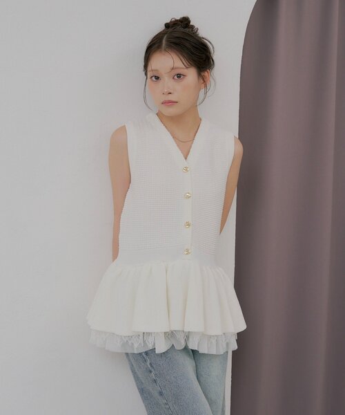 Chico(チコ)の「【SALON by Chico】ツイードレイヤードペプラムニット(ニット/セーター・レディース・アイボリー/ブラック/ブラウン・FREE)」の9枚目の写真