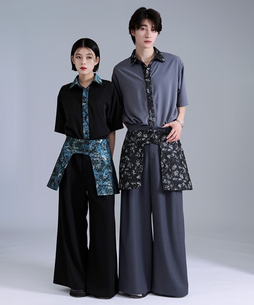 Ellno Loset(エルノロゼット)の「2Pジャガードコルセット付きワイドパンツ/SETUP対応(スラックス・メンズ・ブルーグレー/ブラック・X-SMALL/SMALL/MEDIUM/LARGE)」の3枚目の写真