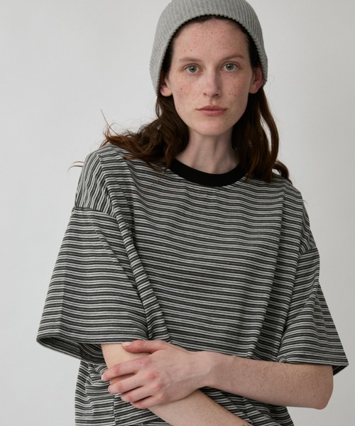 Auntie Rosa Holiday(アンティローザホリデー)の「マルチボーダークロップドT(Tシャツ/カットソー・レディース・グレー/ブラック・FREE)」の2枚目の写真