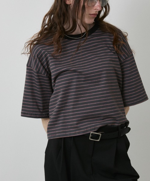 Auntie Rosa Holiday(アンティローザホリデー)の「マルチボーダークロップドT(Tシャツ/カットソー・レディース・グレー/ブラック・FREE)」の4枚目の写真