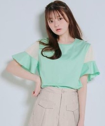Belle Maison | 【Papel lapiz(パペルラピス)】なめらかタッチ袖メロウフレアスリーブシアー切替え半袖Tシャツ(Tシャツ/カットソー)