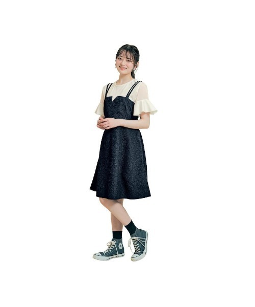 Belle Maison(ベルメゾン)の「【Papel lapiz(パペルラピス)】なめらかタッチ袖メロウフレアスリーブシアー切替え半袖Tシャツ(Tシャツ/カットソー・キッズ・ミント/オフホワイト・M/XS/S/XXS)」の3枚目の写真