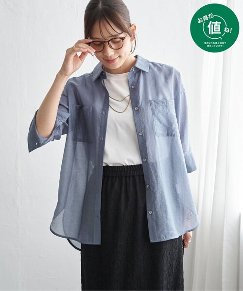 ikka（イッカ）の「【お得だ値】シアーシャツアンサンブル【2点セット】（シャツ/ブラウス・レディース・チャコール/ブルー/ブラウン/ベージュ・M/L/S）」の4枚目の写真