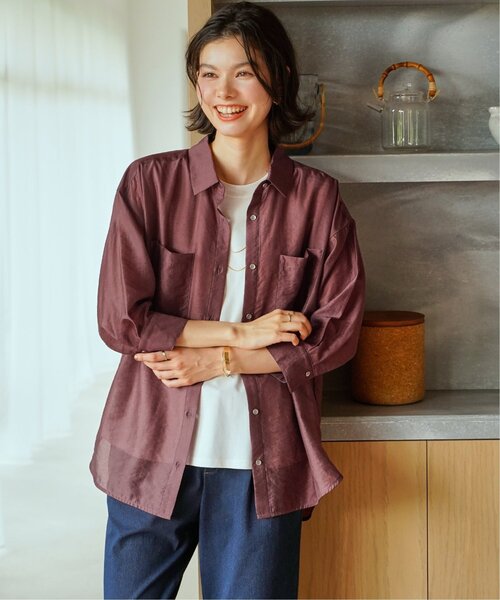 ikka（イッカ）の「【お得だ値】シアーシャツアンサンブル【2点セット】（シャツ/ブラウス・レディース・チャコール/ブルー/ブラウン/ベージュ・M/L/S）」の6枚目の写真